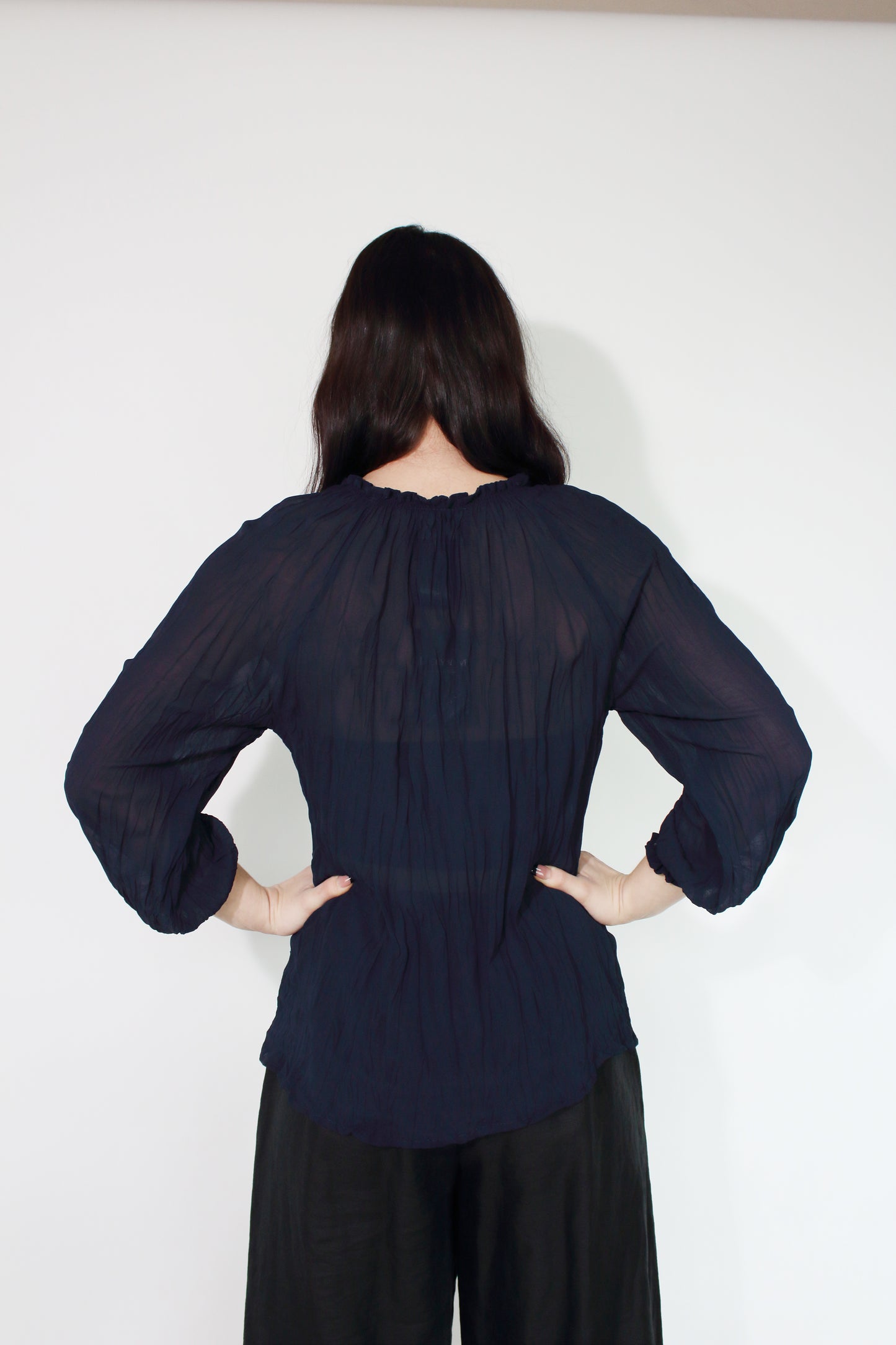 JACLYN M Grace Crinkle Blouse - Midnight