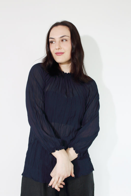 JACLYN M Grace Crinkle Blouse - Midnight