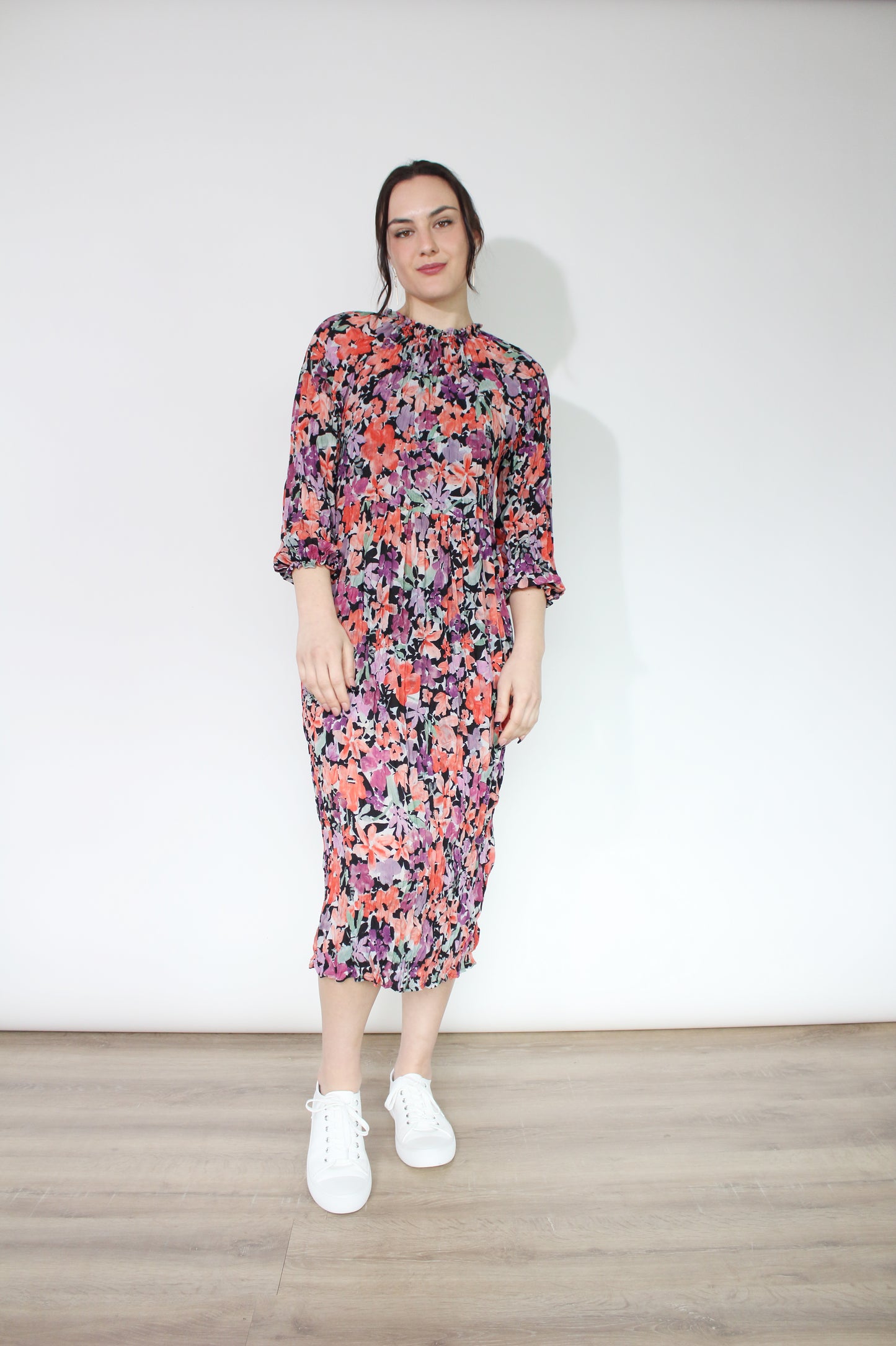 JACLYN M Lilly Crinkle Dress - Black Floral