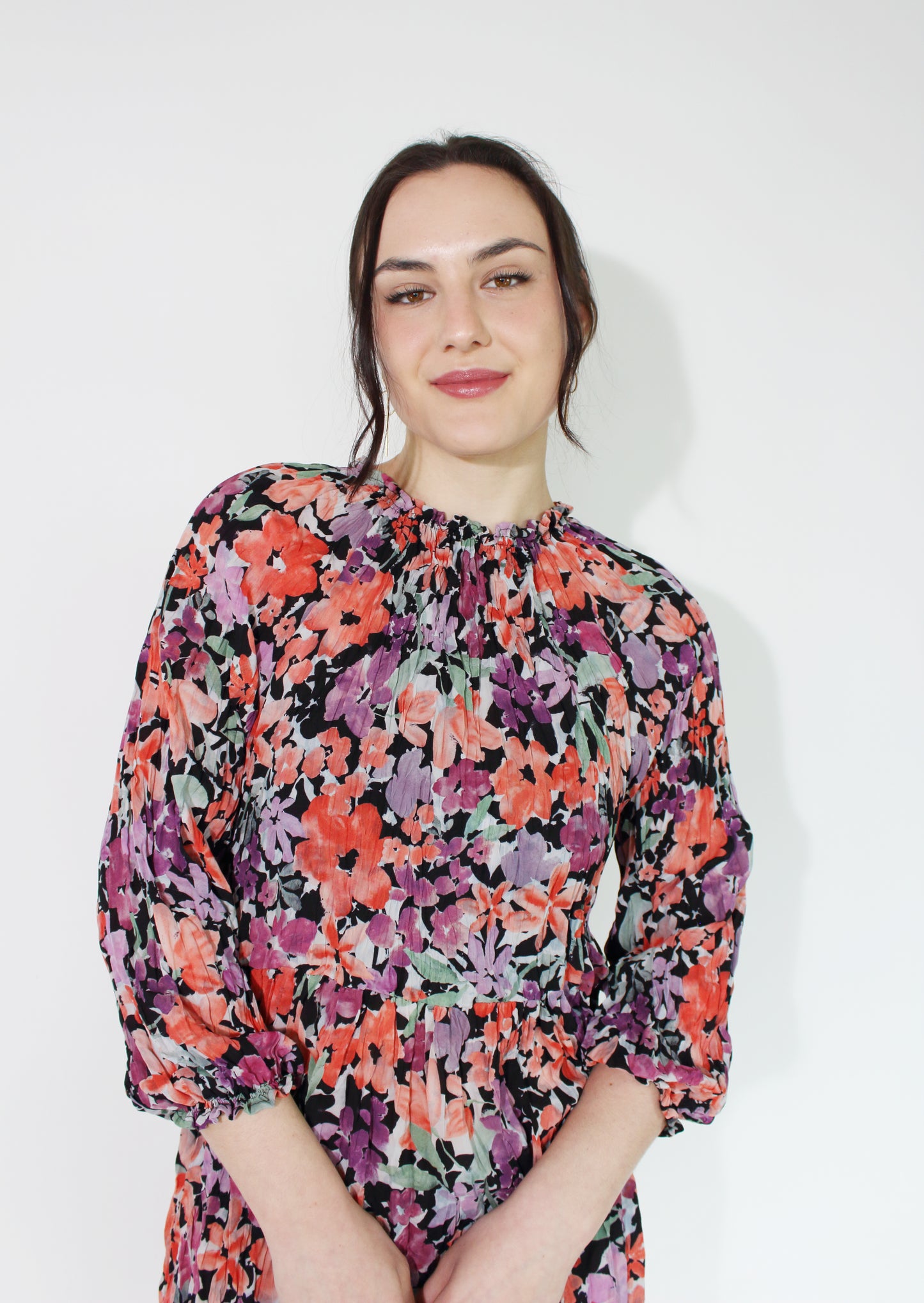 JACLYN M Lilly Crinkle Dress - Black Floral