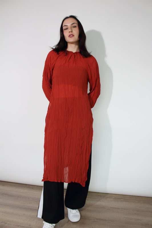Jaclyn M Noah Crinkle Dress - Rust