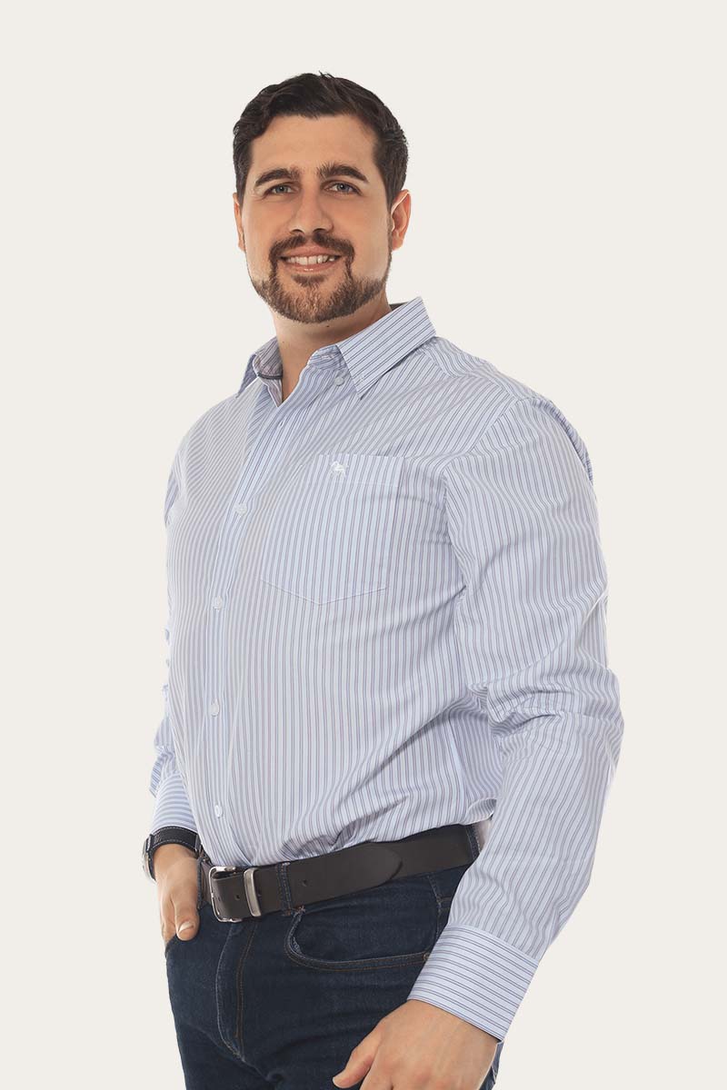 Territory Mens Office Stripe Dress Shirt Blue