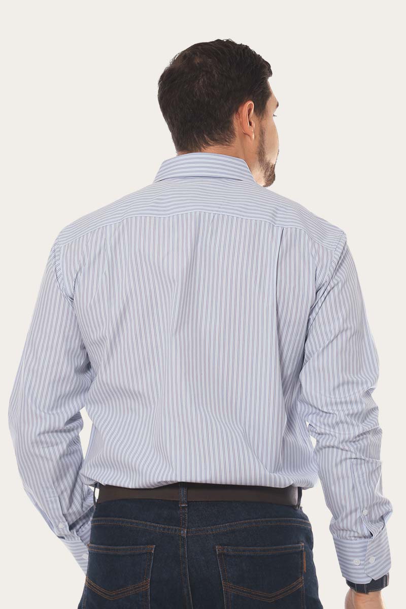 Territory Mens Office Stripe Dress Shirt Blue