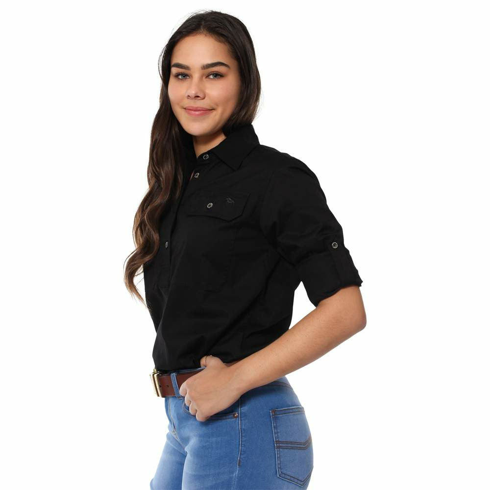 Ringers Western - Boss Lady Womens Half Button Work Shirt - Black