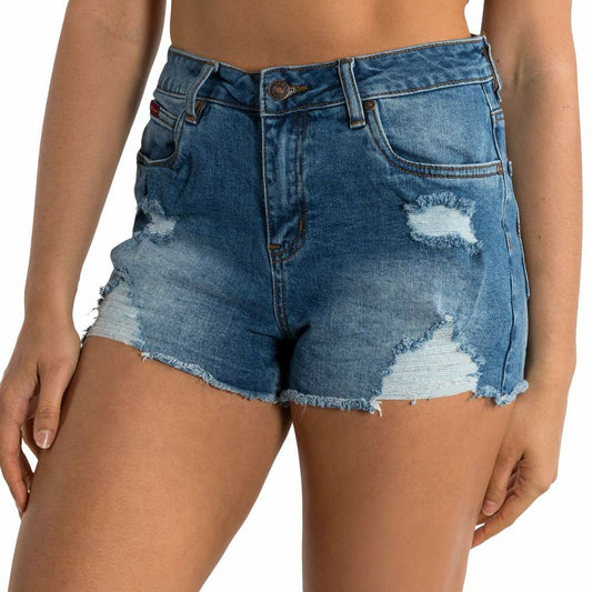 Ringers Western- Jessie Womens Mid Rise Ripped Denim Short - True Blue