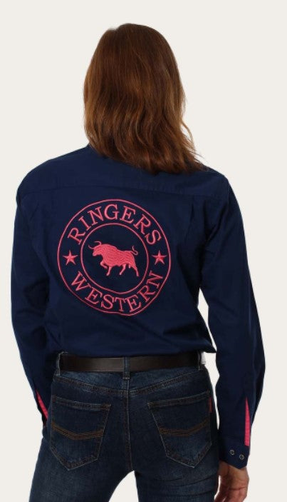 Ringers Western - Signature Jillaroo Womens Full Button Work Shirt Navy/Melon
