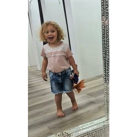 Sani - Girls Pink Glitter Top & Denim Short