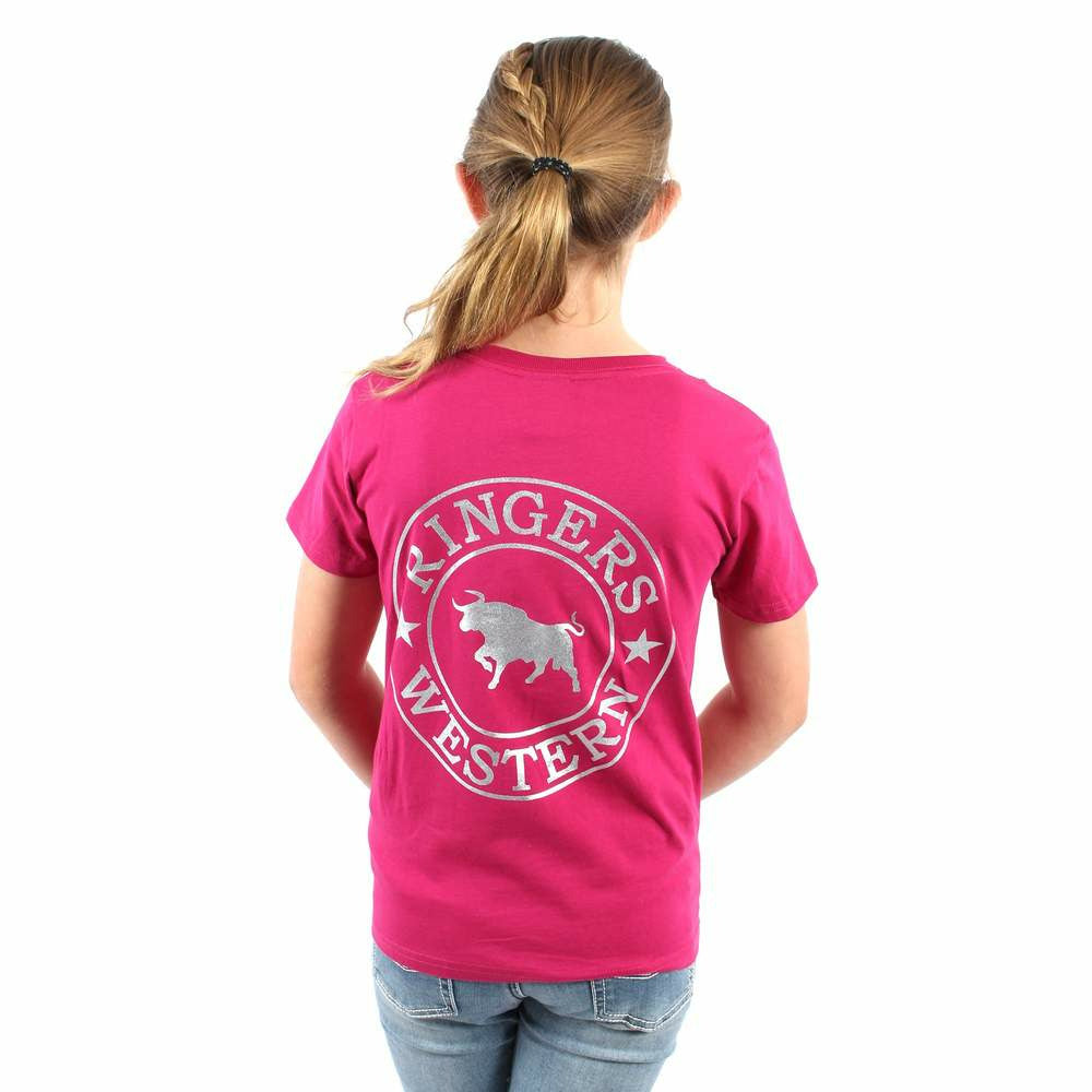 Ringers Western - Signature Bull Kids Classic T-Shirt - Magenta with Silver Print