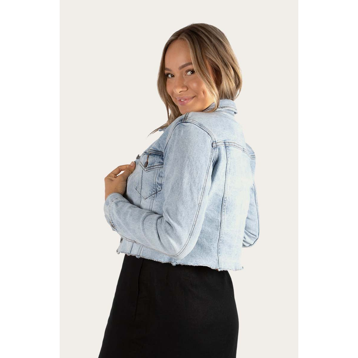 Ringers Western Steph Womens Cropped Denim Jacket - Beach Blue