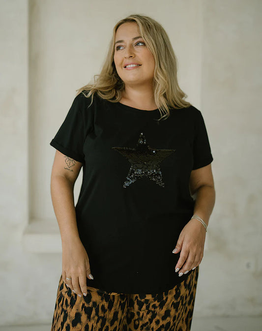 Freez - Star Sequin Tee | Black