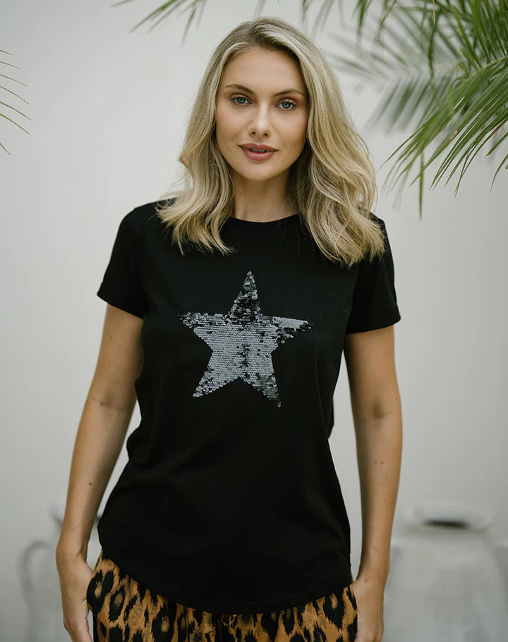 Freez - Star Sequin Tee | Black