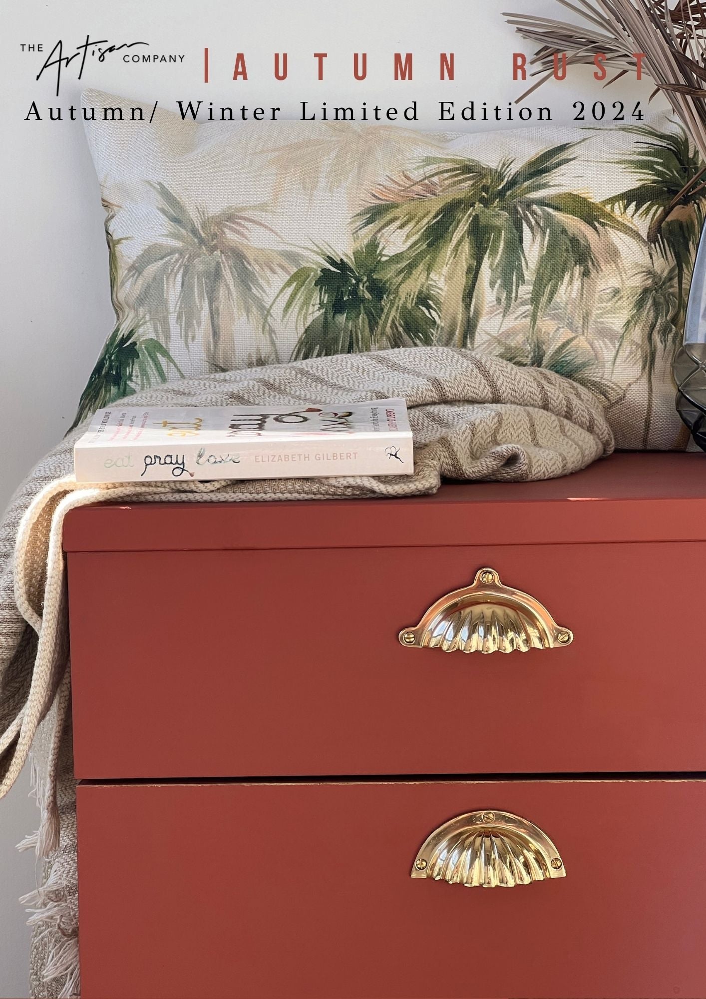 Autumn Rust chalk paint styled with natural textures and gold accents for an exotic look