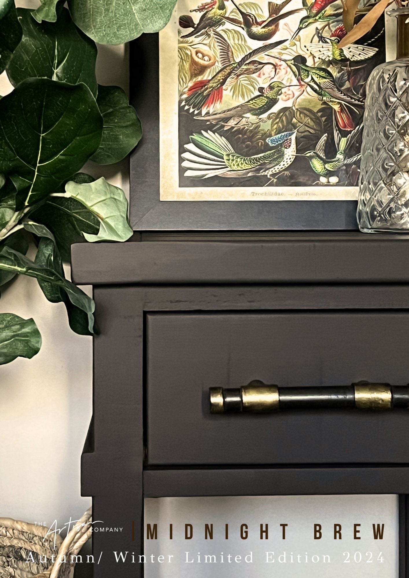 Statement bedside in Midnight Brew wall paint – rich earthy tone in low light