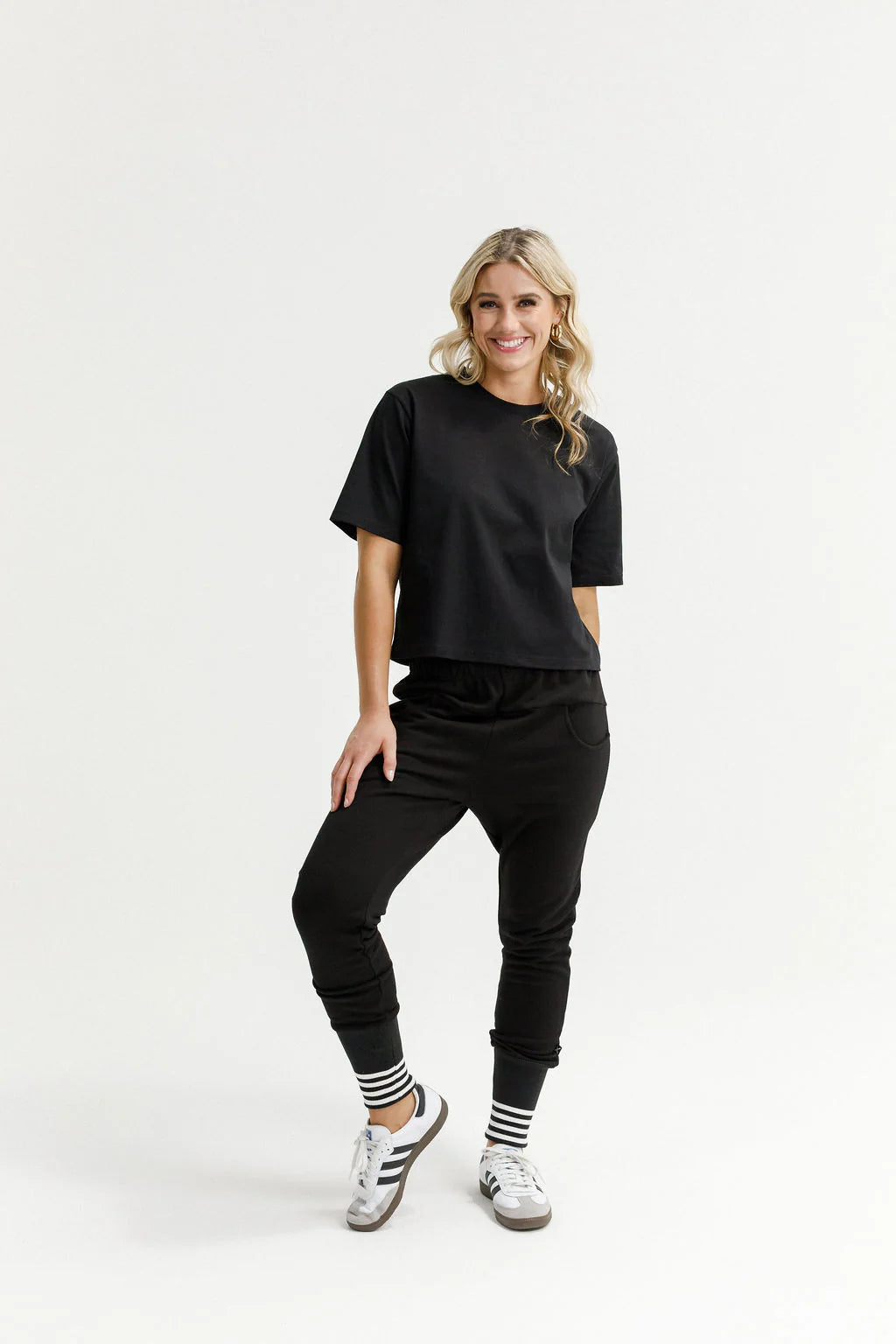 Homelee Apartment Pants - Alpine Weight - Black with Silver X and Striped Cuffs