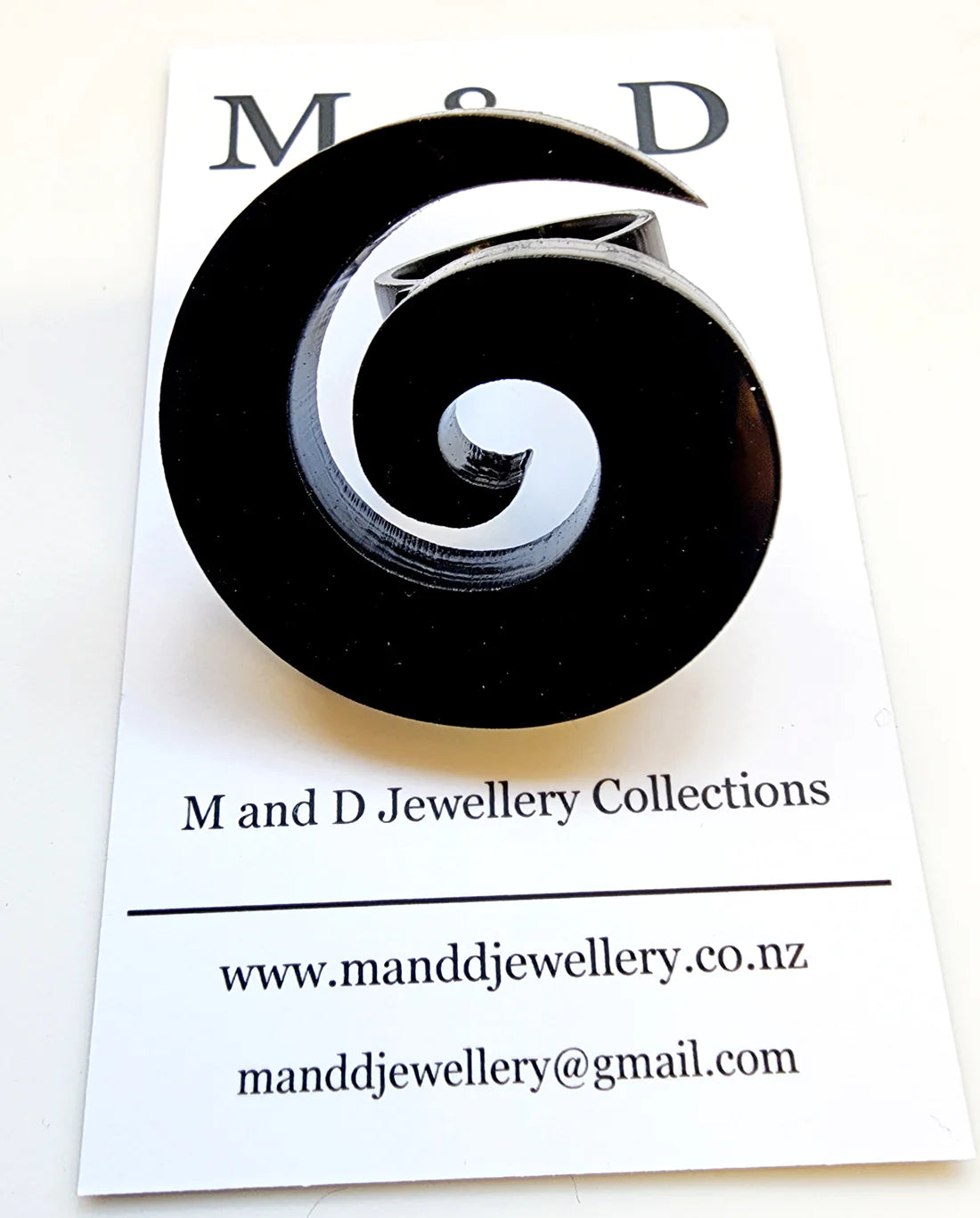 M and D Jewellery - Koru Statement Ring | Black