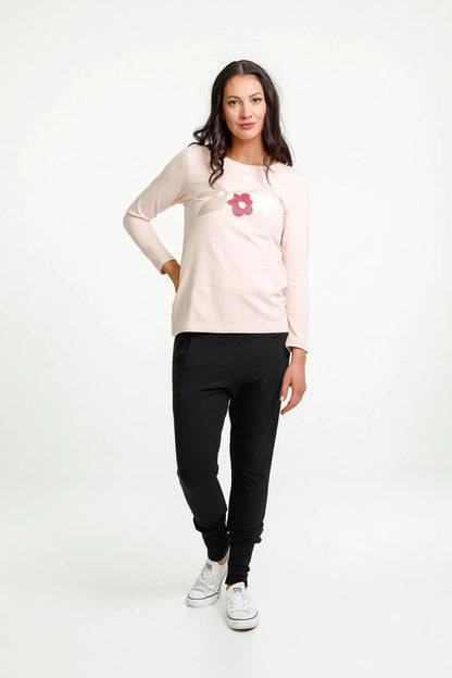 Homelee Taylor Tee Long Sleeve - Winter - Peach With Meta Floral