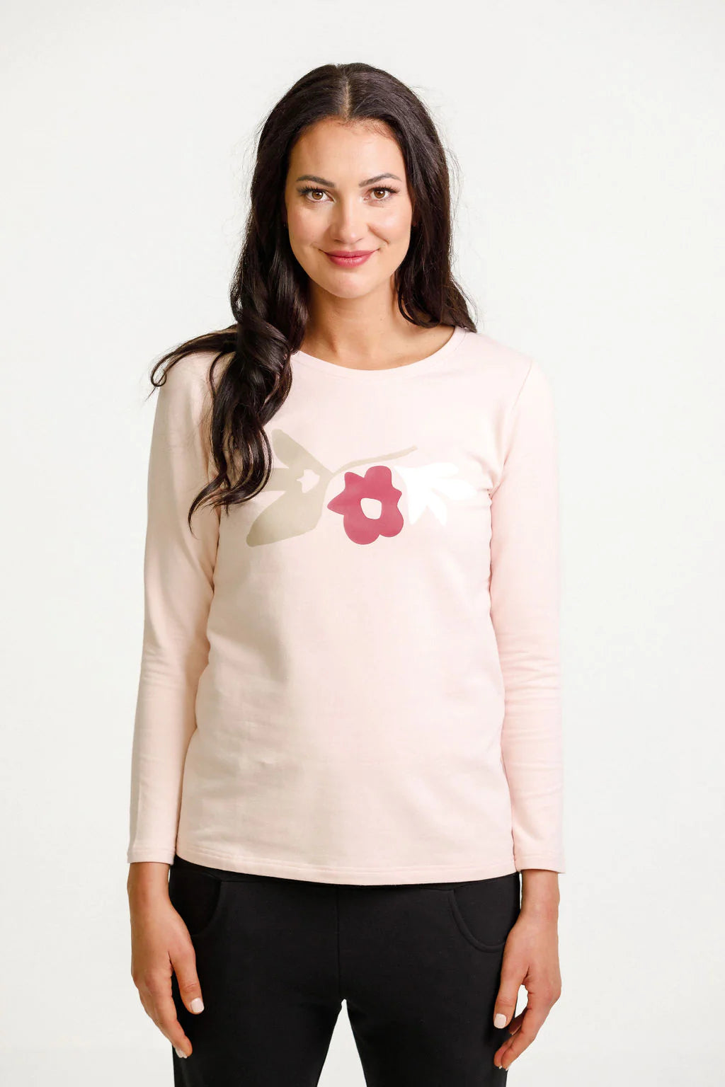 Homelee Taylor Tee Long Sleeve - Winter - Peach With Meta Floral
