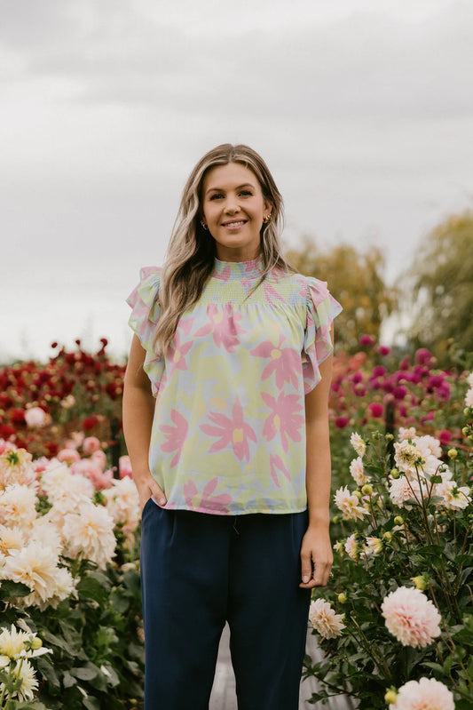 Homelee | Evelyn Blouse - Lime Daisies