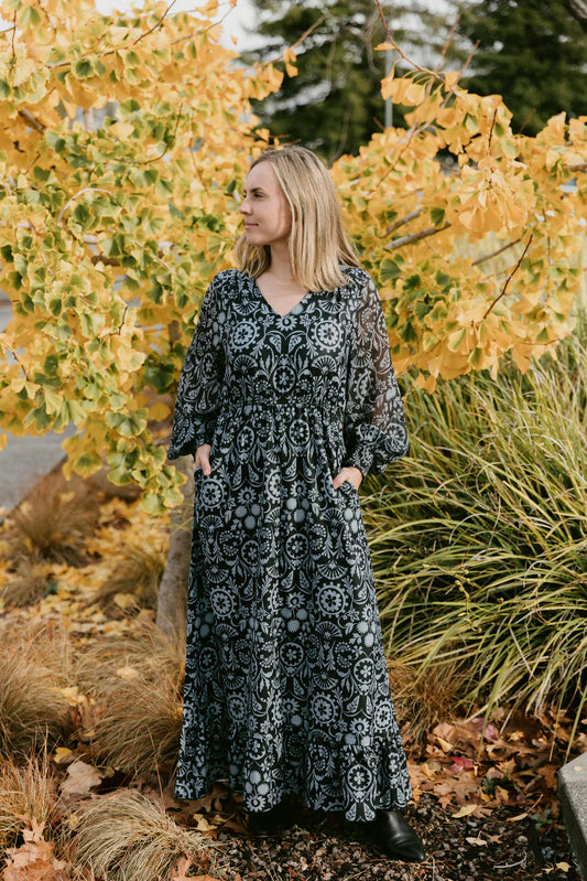 Homelee | Long Sleeve Greta Dress - Damask