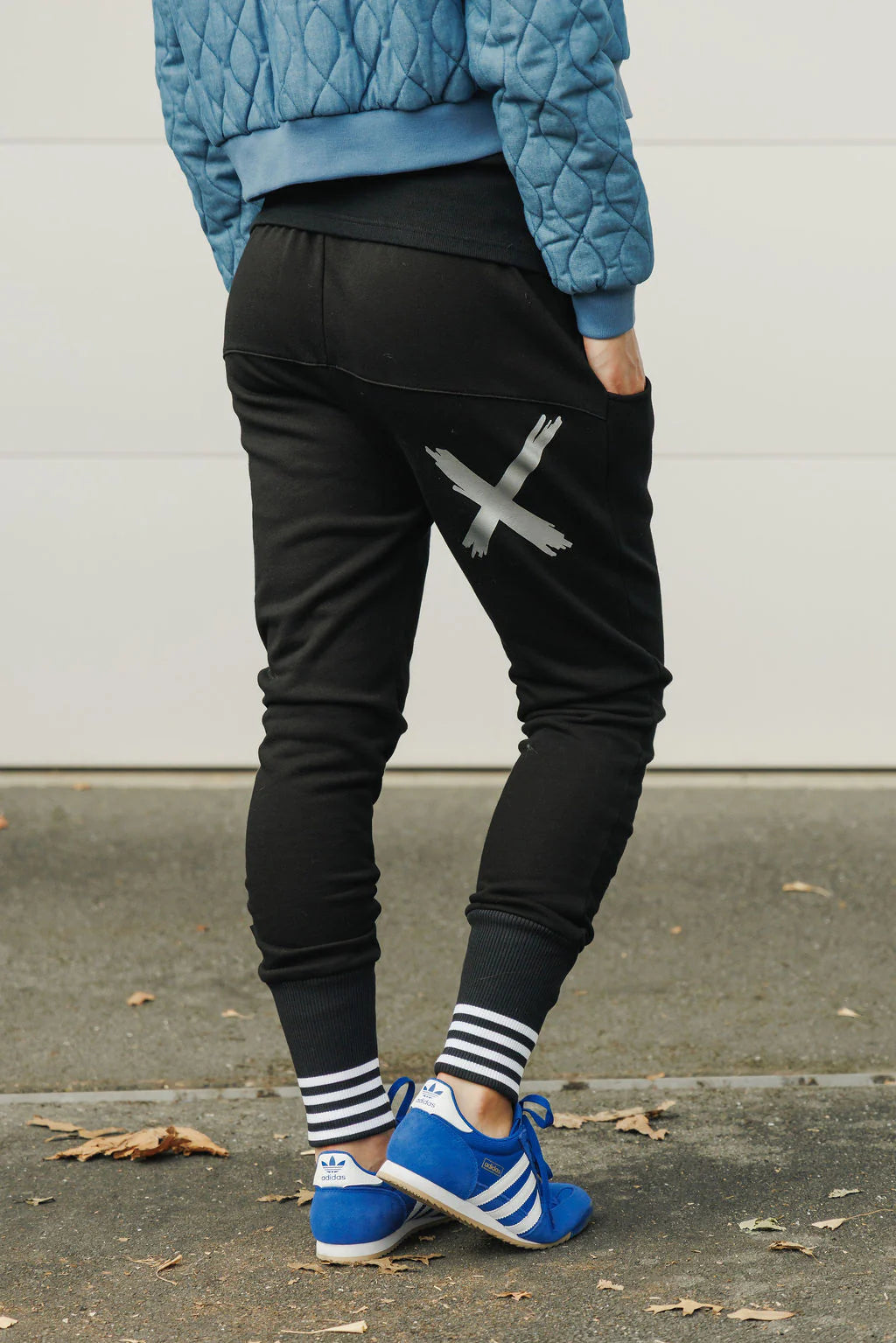 Homelee Apartment Pants - Alpine Weight - Black with Silver X and Striped Cuffs