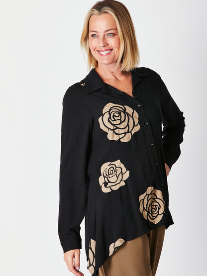 Cordelia St | Contrast Panel Floral Shirt - Black