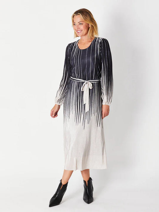 Cordelia St | Pleated Midi Dress - Black/Cream