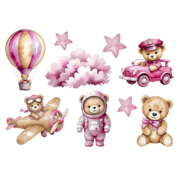 White Cloud Transfer - Pink Bear