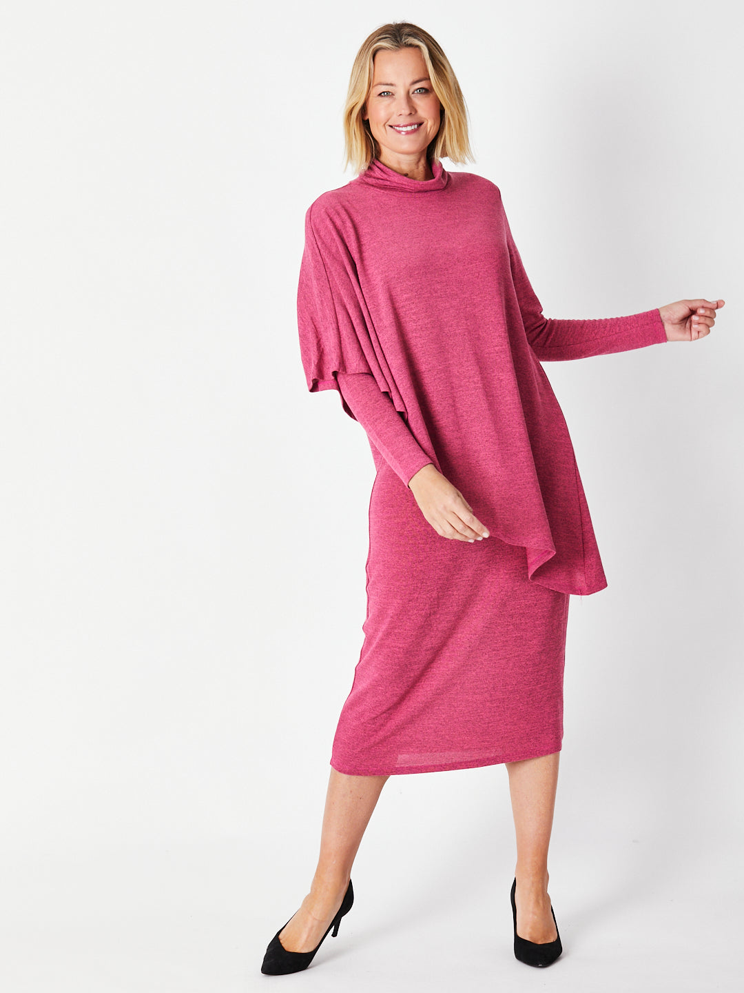 Cordelia St | Cape Midi Dress - Hot Pink