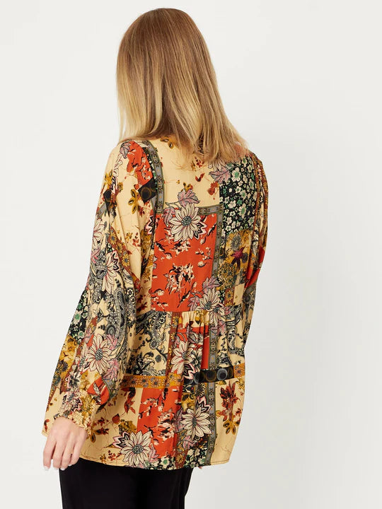 Cordelia St | Patchwok Shirt- Rust (plus size)