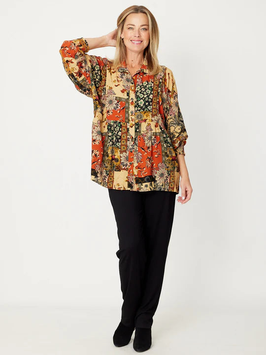 Cordelia St | Patchwok Shirt- Rust (plus size)