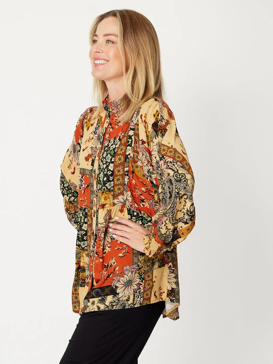 Cordelia St | Patchwok Shirt- Rust (plus size)