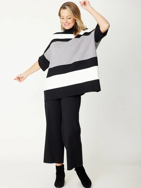 Cordelia St | Stripe Polo Long Knit - Black/White