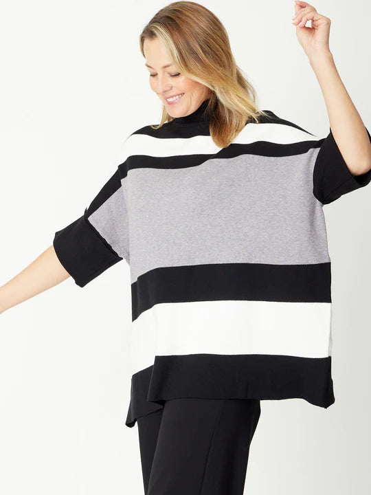 Cordelia St | Stripe Polo Long Knit - Black/White