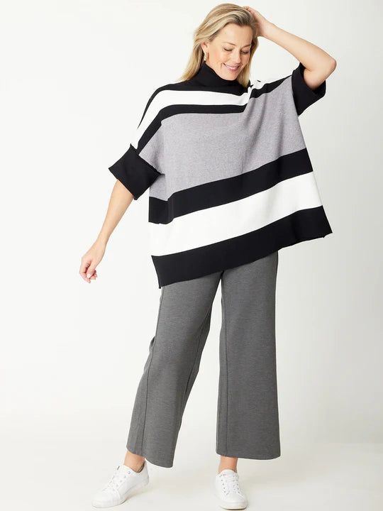 Cordelia St | Stripe Polo Long Knit - Black/White