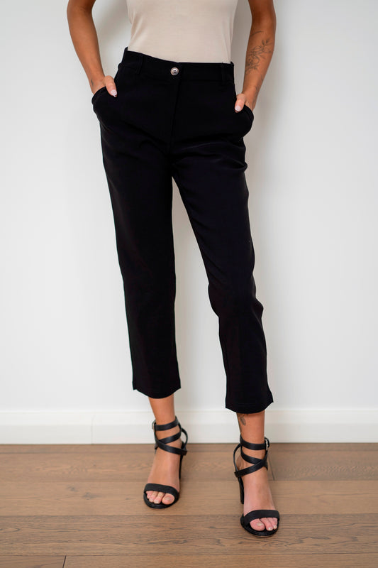 Straight Leg Side Split Pant - Black