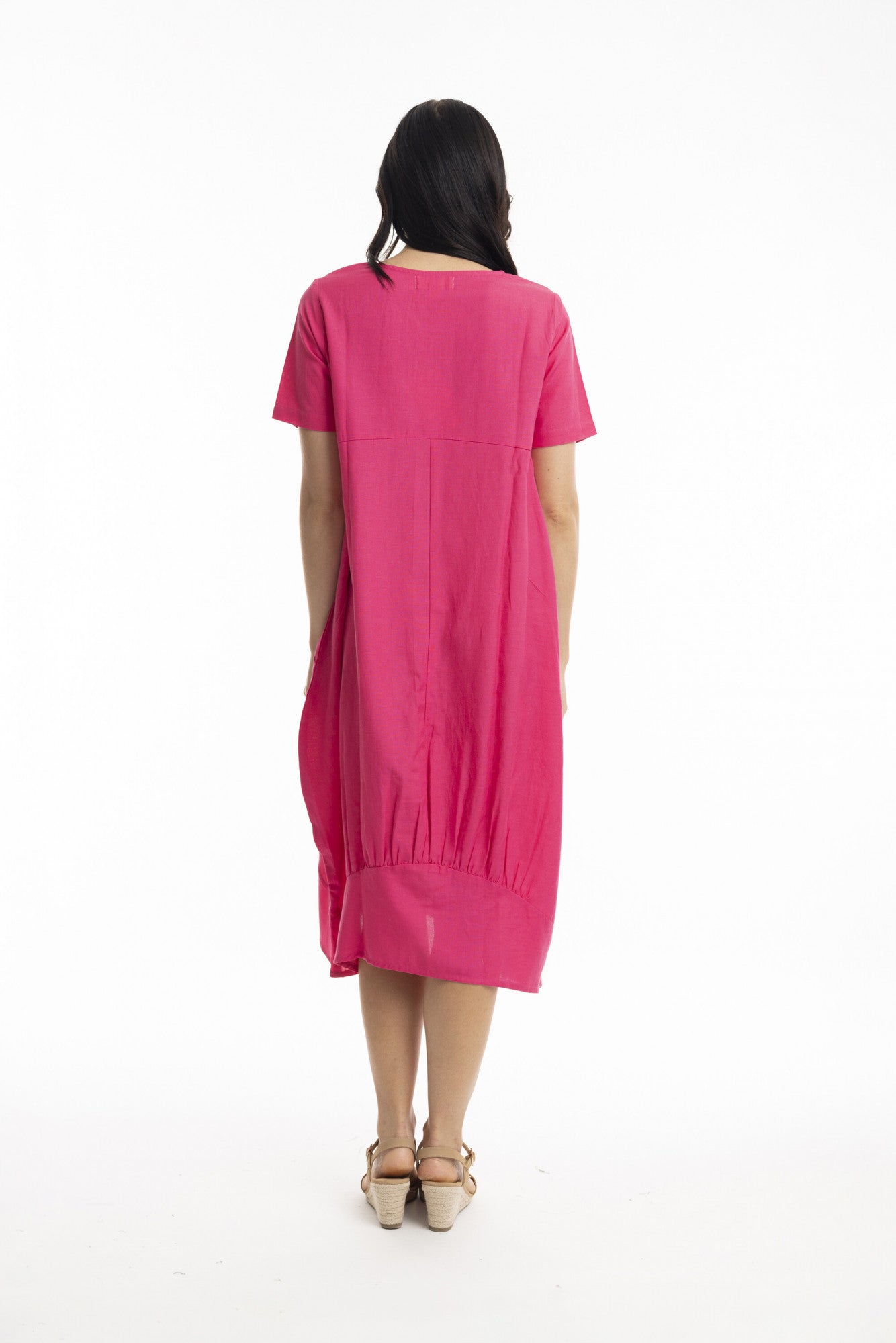 Orientique | Essentials Linen Blend Bubble Dress - Hot Pink