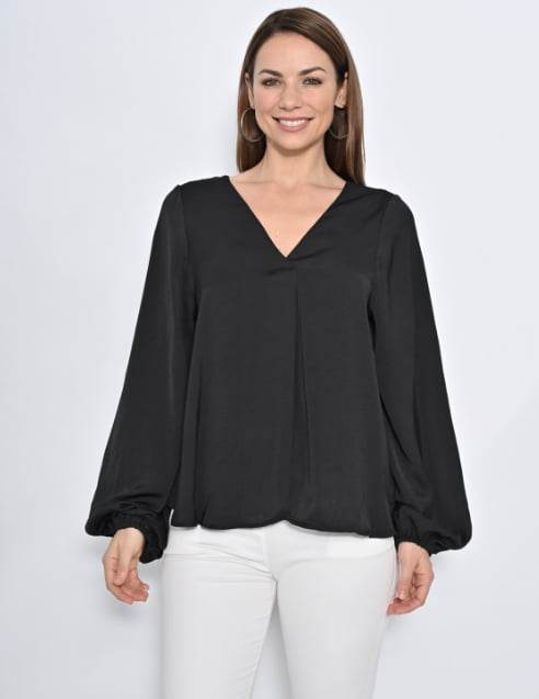 Cross Neck Satin Top - Black