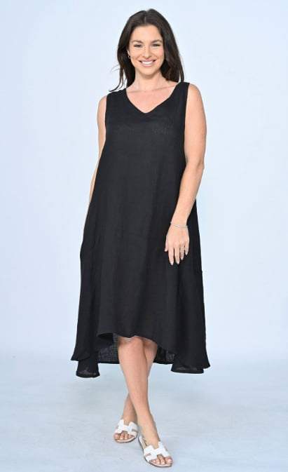 Sleeveless Linen Dress - Black