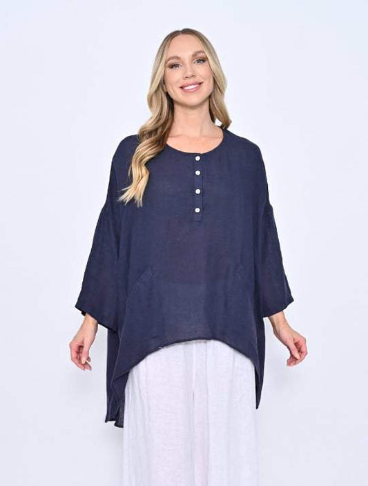 Cali & Co | Hi Lo Linen Tunic - Navy