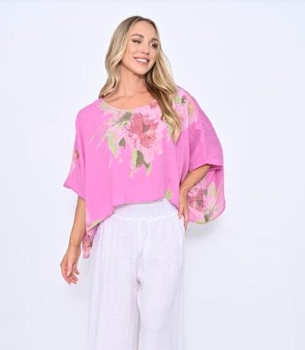 Cali & Co | Floral Linen Crop Top - Pink