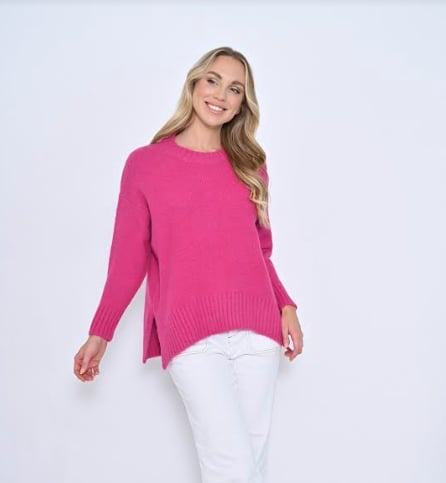 New U Collection | Split Hem Wool Jumper - Hot Pink