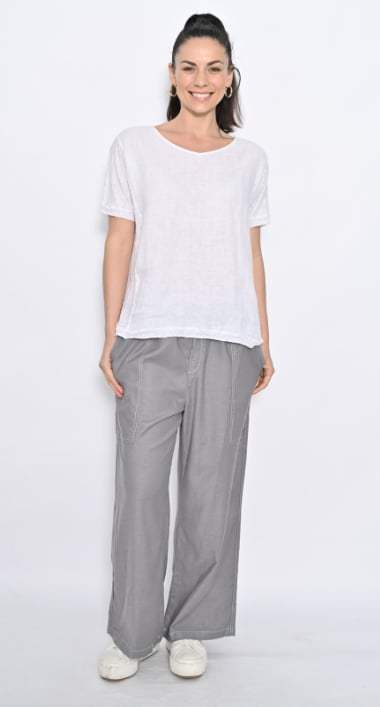 Wide Leg Big Pocket Linen Pant - Grey