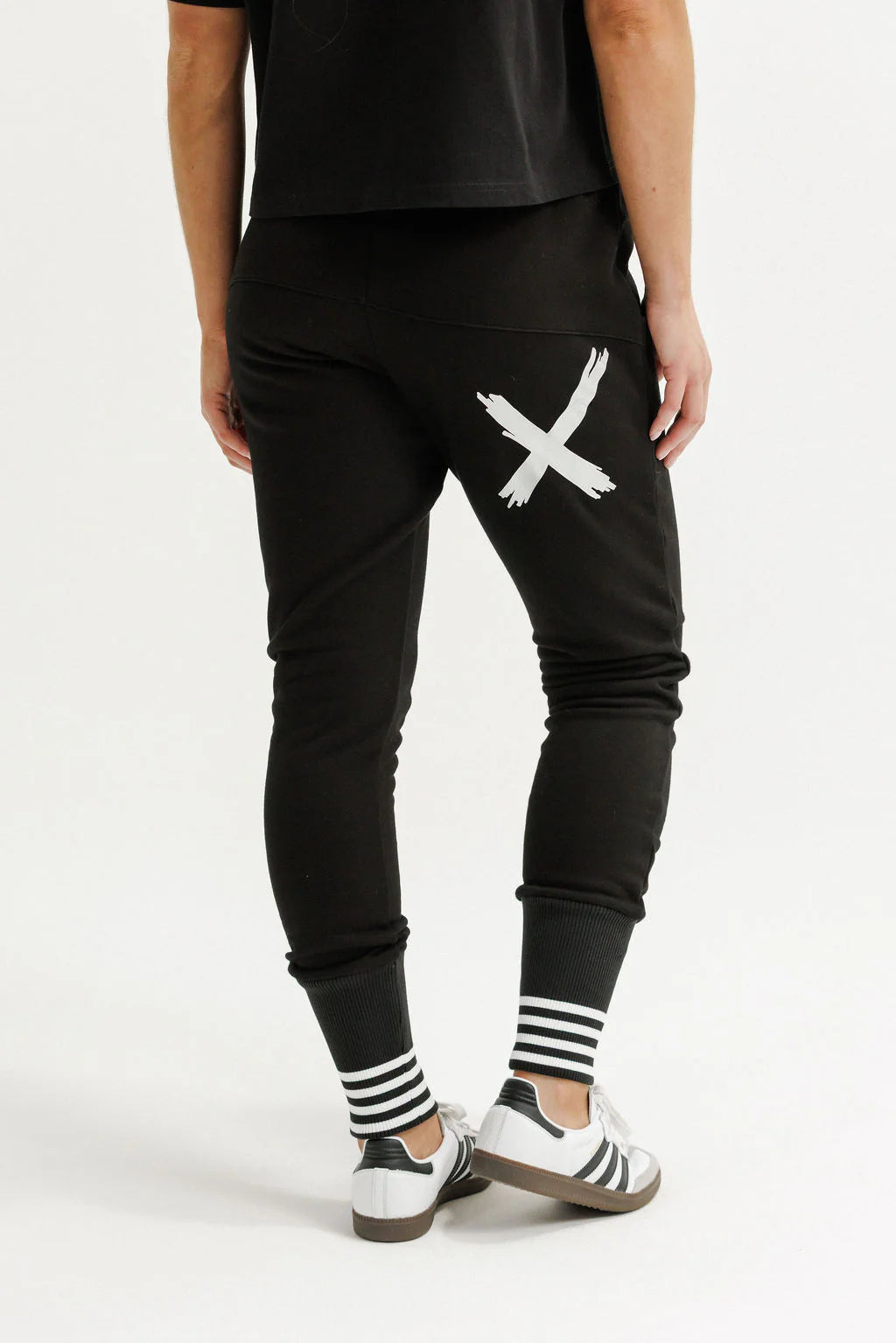 Homelee Apartment Pants - Alpine Weight - Black with Silver X and Striped Cuffs