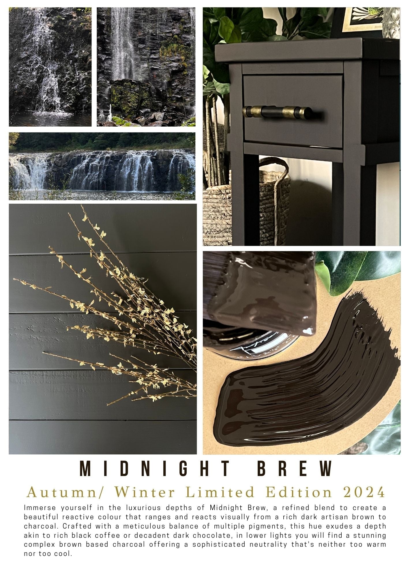 Moody, earthy interior using Midnight Brew Velvet Luxe colour