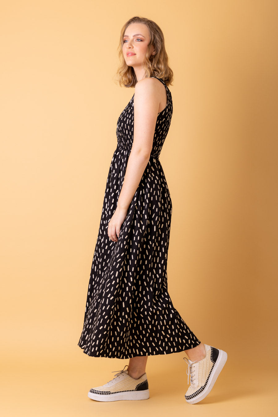 Amaya | Zippy Midi Dress Sprinkle Black