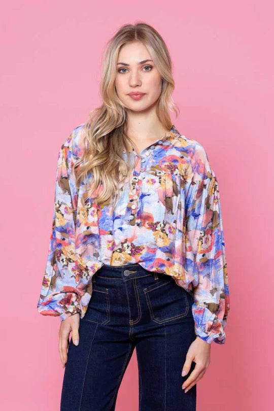 Augustine | Carrie Shirt Blue Abstract
