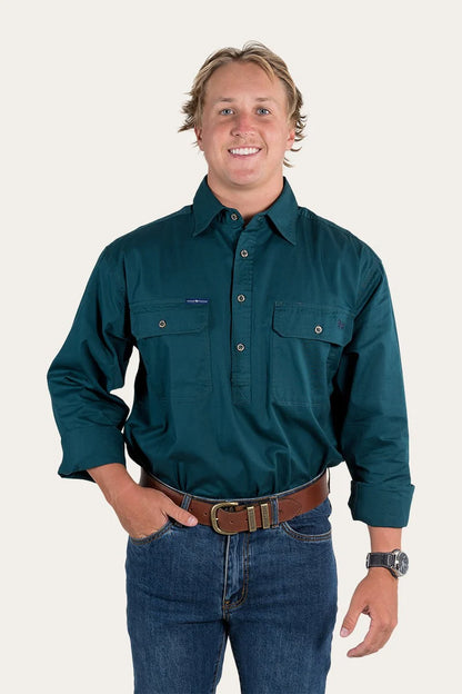 Ringers - King River Mens Half Button work shirt | Groundsheet Green