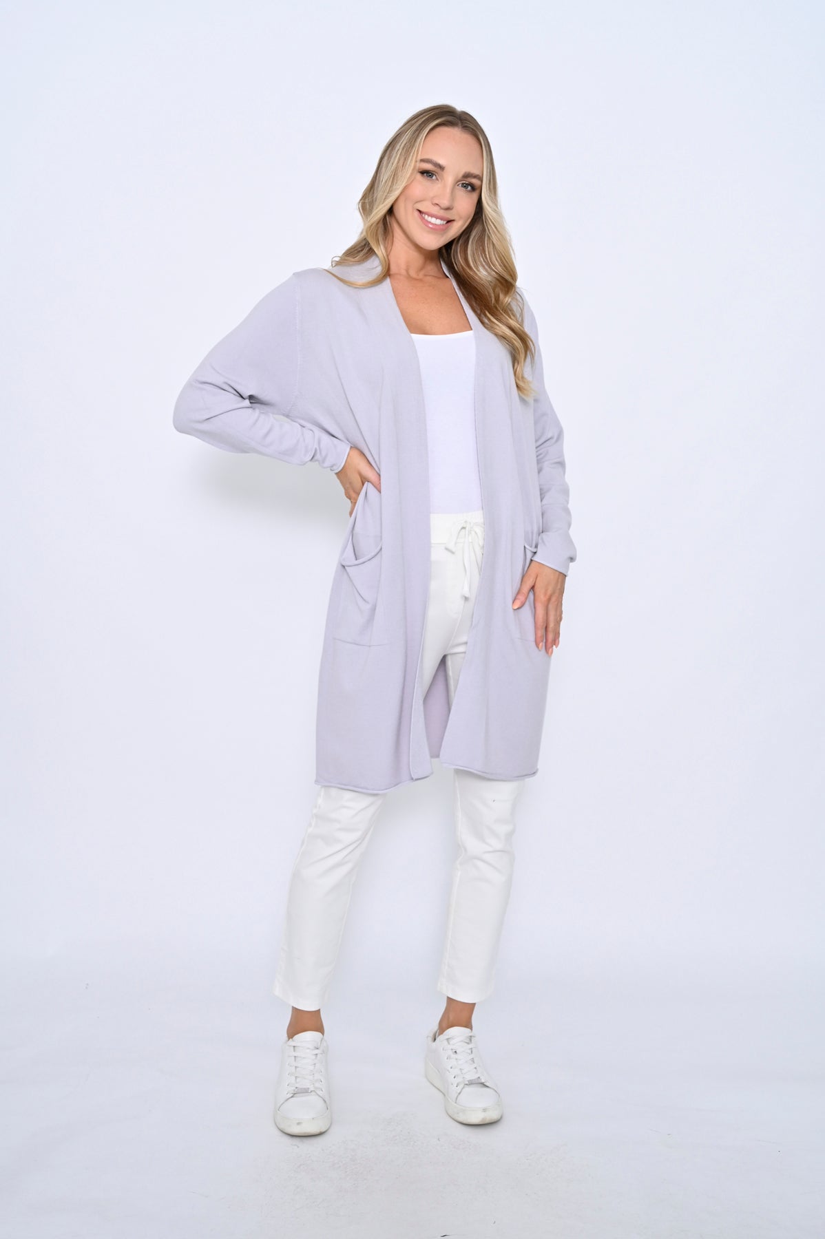 Cali & Co | Basic Long Cardigan - Light Lilac