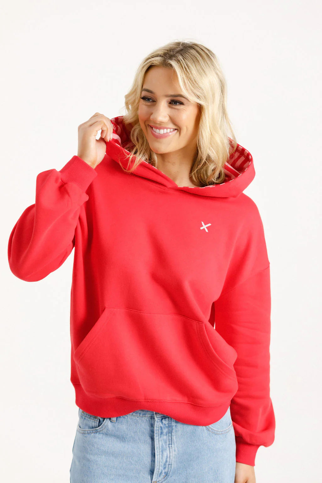 Homelee | Alpine Elliot Hoodie - Ruby Red with Pink X