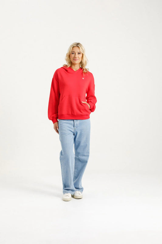 Homelee | Alpine Elliot Hoodie - Ruby Red with Pink X